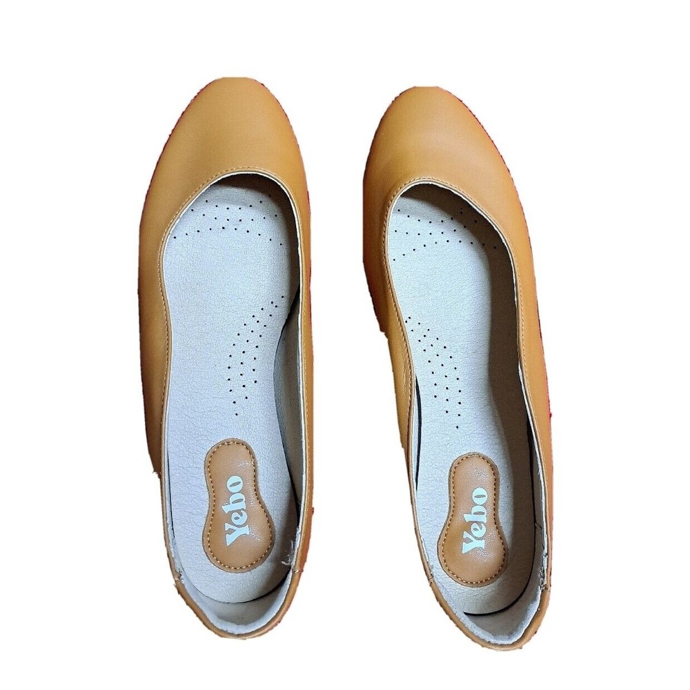 YEBO Soludos Vegan Leather Ballet Flats Yellow Shoes